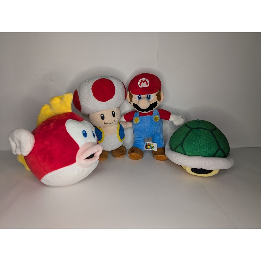 Nintendo Mario Kart 9" CHEEP CHEEP FISH GREEN SHELL TOAD & MARIO  11" SET 4